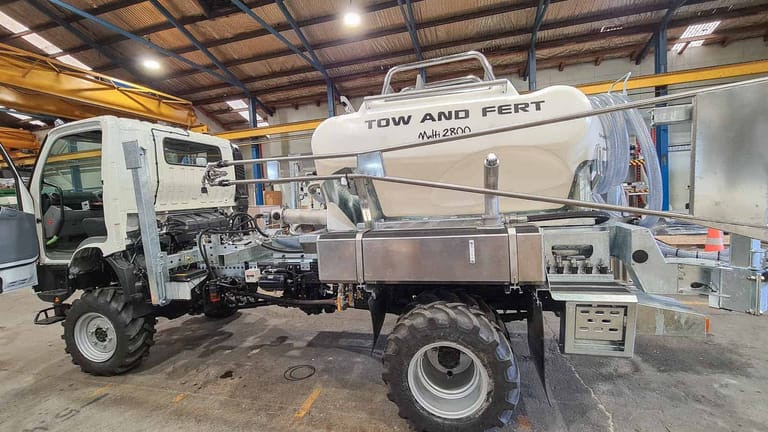 Tow and Fert Multi 2800 truck-mounted unit inside a workshop.